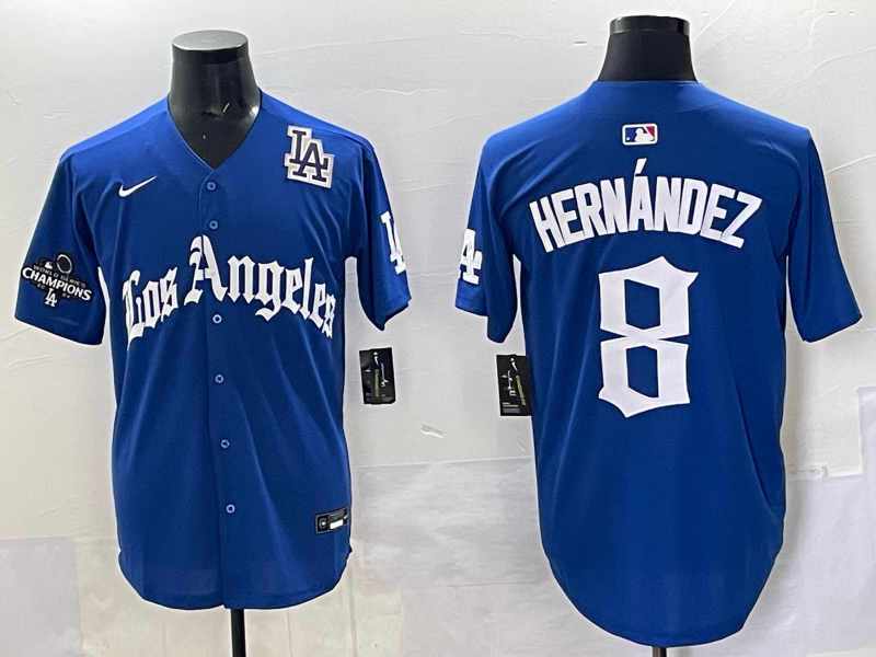 Men Los Angeles Dodgers #8 Hernandez Blue 2025 Nike MLB Jersey style 008